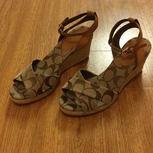 Coach Signature Brown Wedge Sandals
